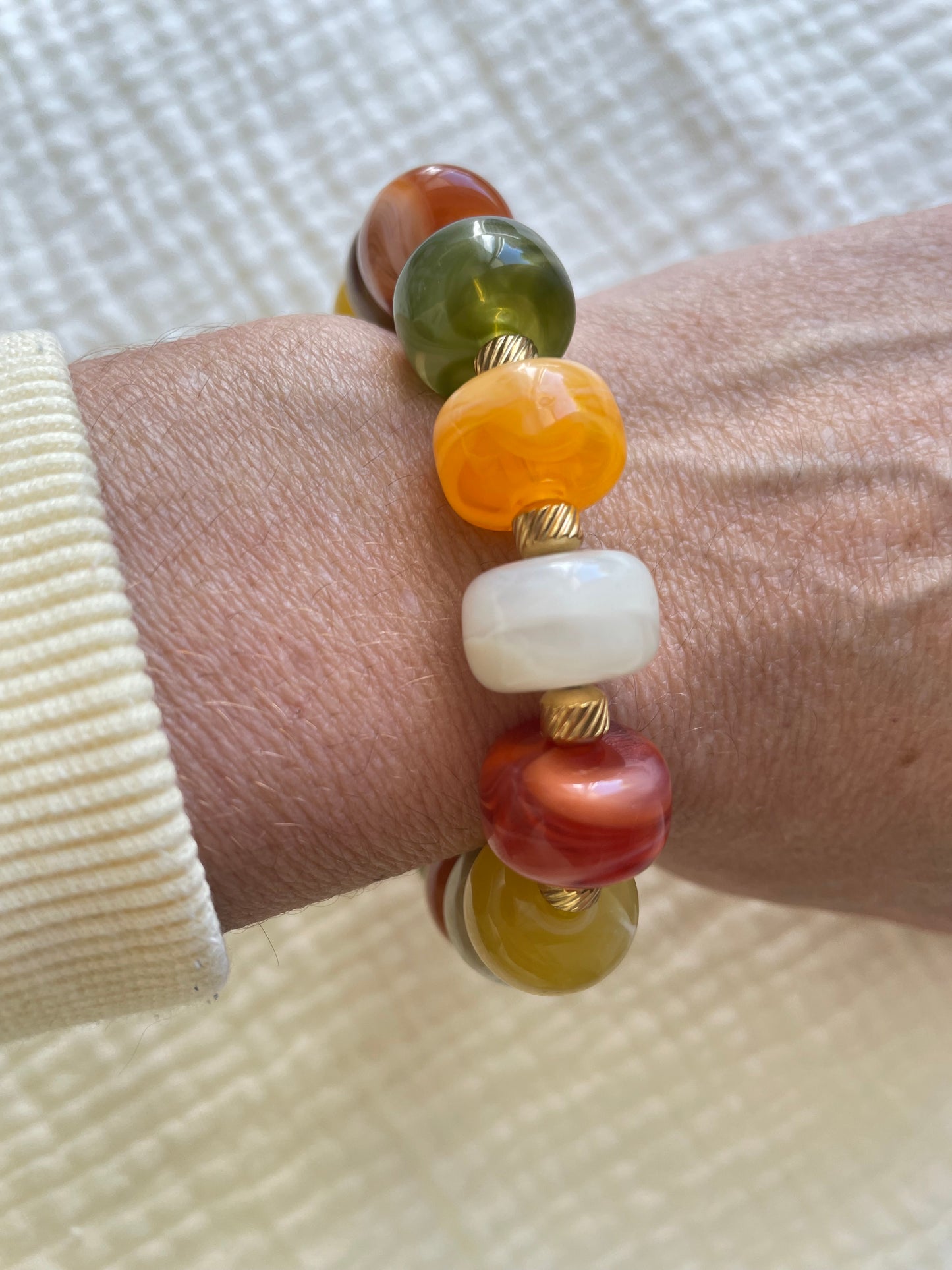Paloma – Bracelet Élastique Perles Rondelles Marbrées & Acier