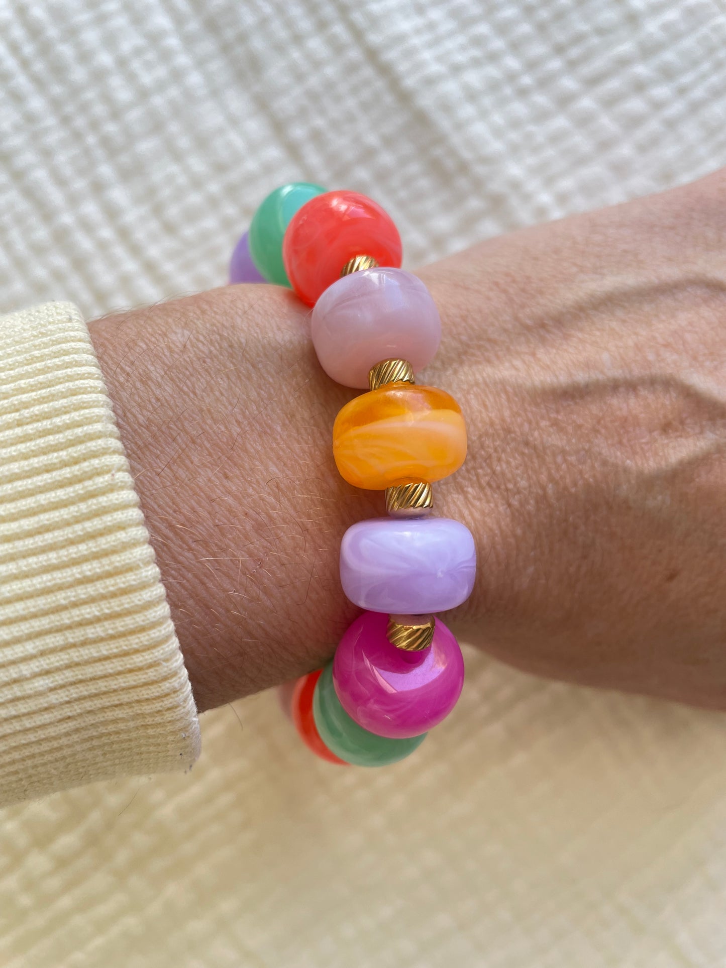 Paloma – Bracelet Élastique Perles Rondelles Marbrées & Acier