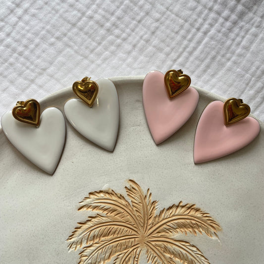 Bella Vita – Boucles d'Oreilles Cœur Doré Pendentif Résine | Julaè Bijoux