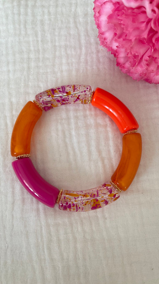 Bracelet Mila – Perles Colorées Rose & Orange Doré