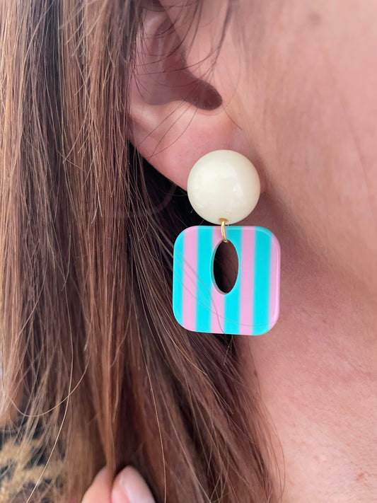 Colette – Boucles d'oreilles Carré Acétate Rayé