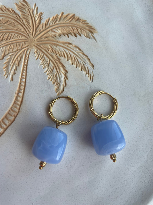 Roxane – Créoles Torsadées Perle Cube Marbrée | Julaè Bijoux