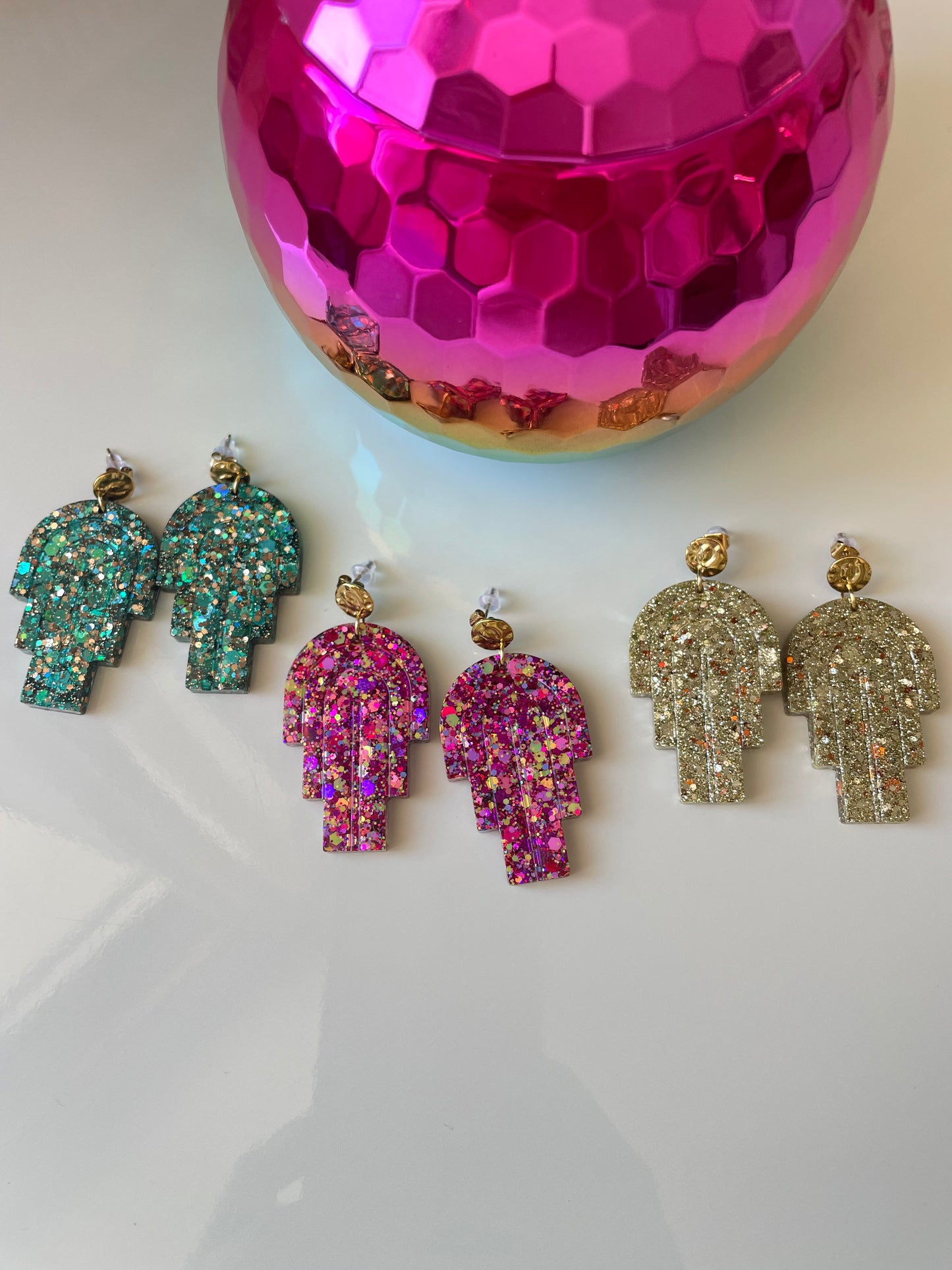 Marrakech – Boucles d'oreilles Pendentif Résine & Paillettes Fait Main