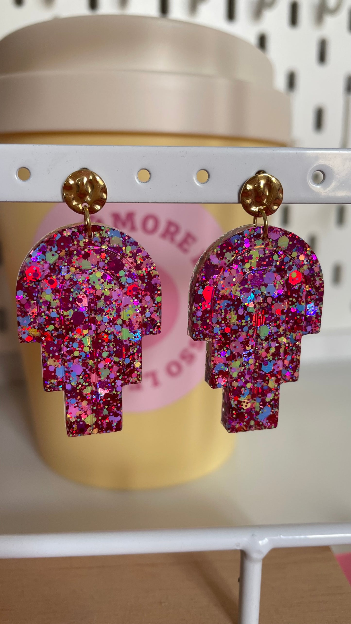 Marrakech – Boucles d'oreilles Pendentif Résine & Paillettes Fait Main