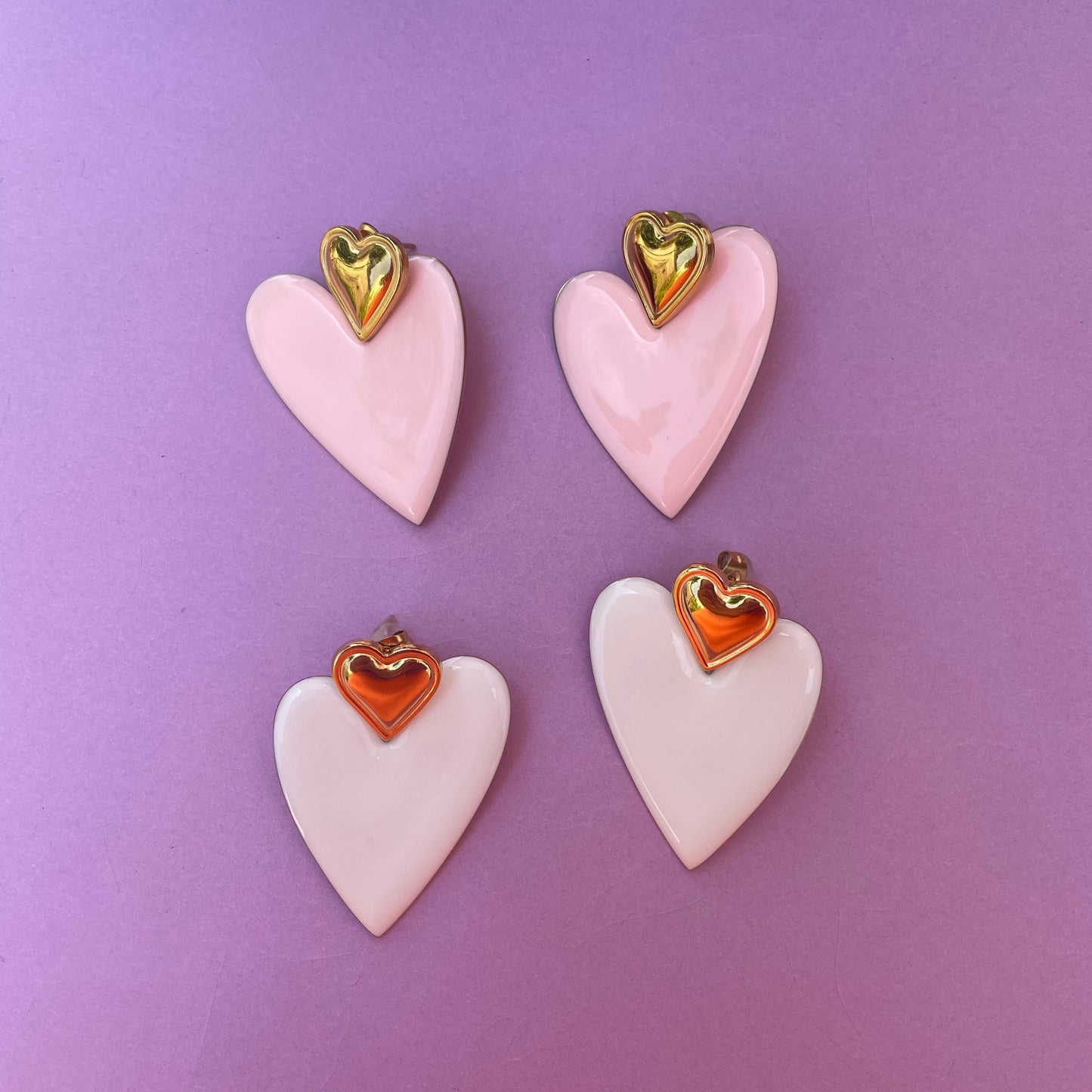 Bella Vita – Boucles d'Oreilles Cœur Doré Pendentif Résine | Julaè Bijoux