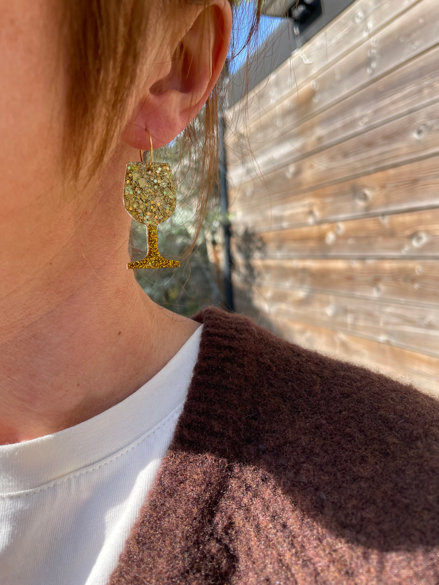 Boucles d'oreilles Pétillante – Verre à Vin Résine & Paillettes Fait Main