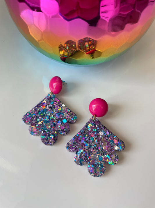 Boucles d'oreilles Isadora – Pendentif Résine & Paillettes Fait Main