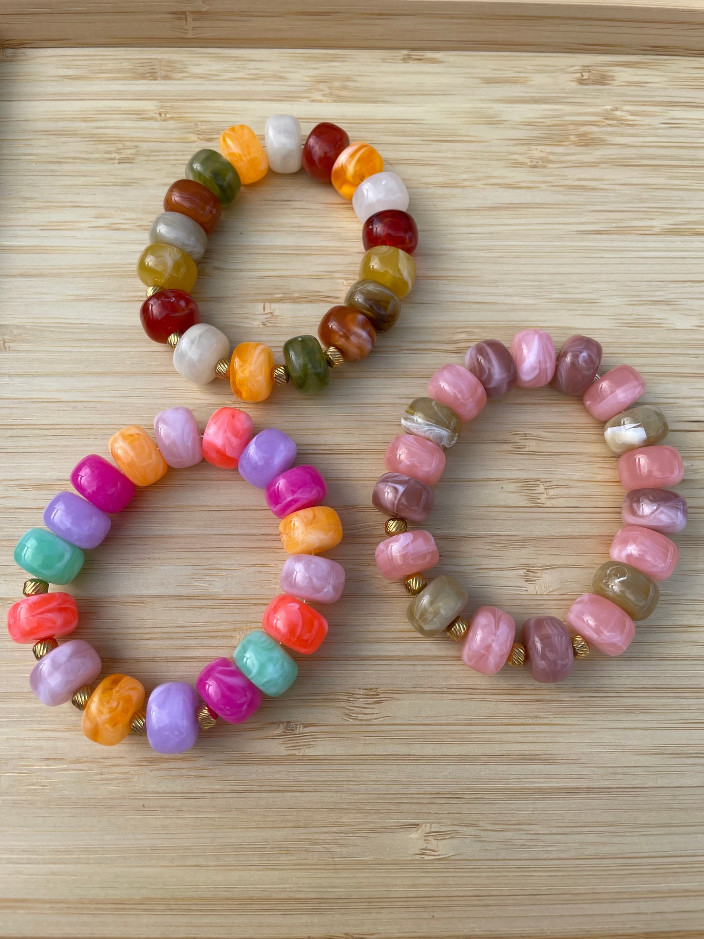 Paloma – Bracelet Élastique Perles Rondelles Marbrées & Acier