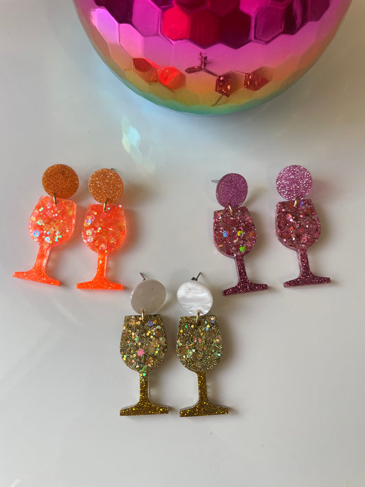 Festif – Boucles d'Oreilles Verre de Vin en Résine Faites Main | Julaè Bijoux