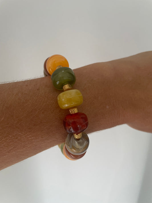 Paloma – Bracelet Élastique Perles Rondelles Marbrées & Acier
