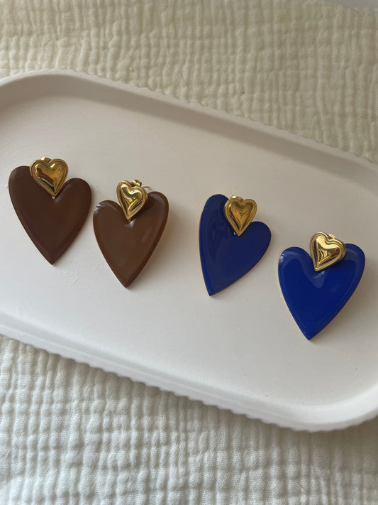 Bella Vita – Boucles d'Oreilles Cœur Doré Pendentif Résine