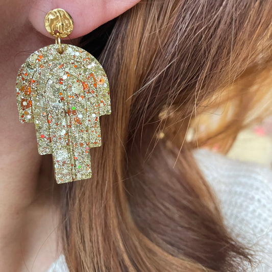 Marrakech – Boucles d'oreilles Pendentif Résine & Paillettes Fait Main