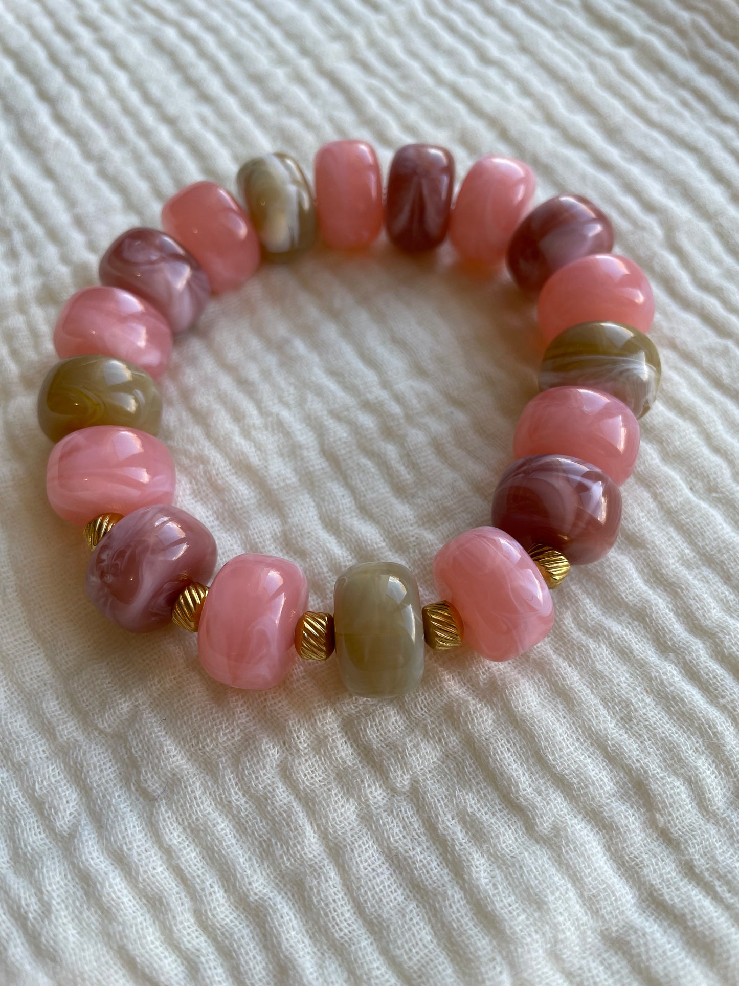 Paloma – Bracelet Élastique Perles Rondelles Marbrées & Acier