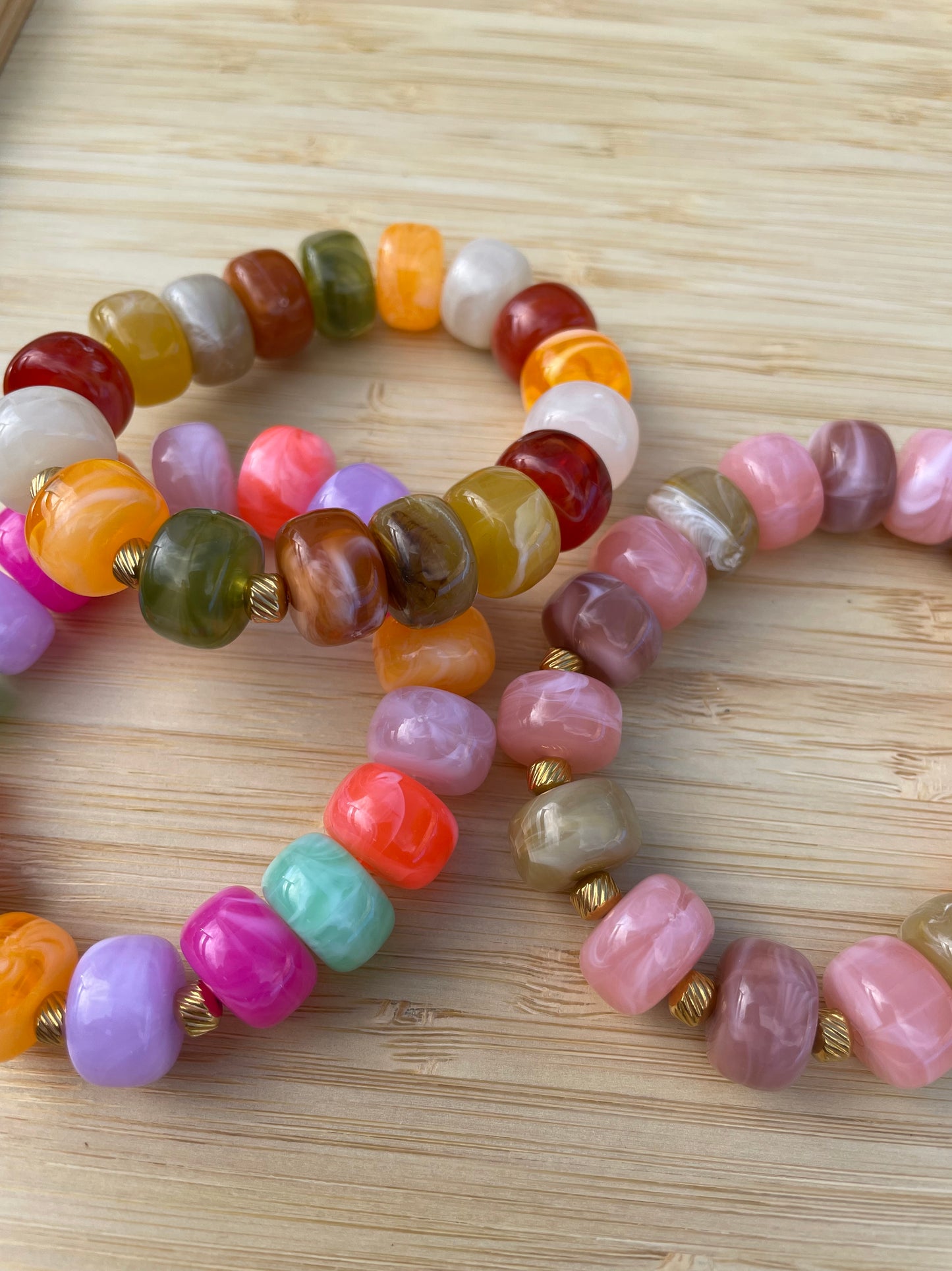 Paloma – Bracelet Élastique Perles Rondelles Marbrées & Acier