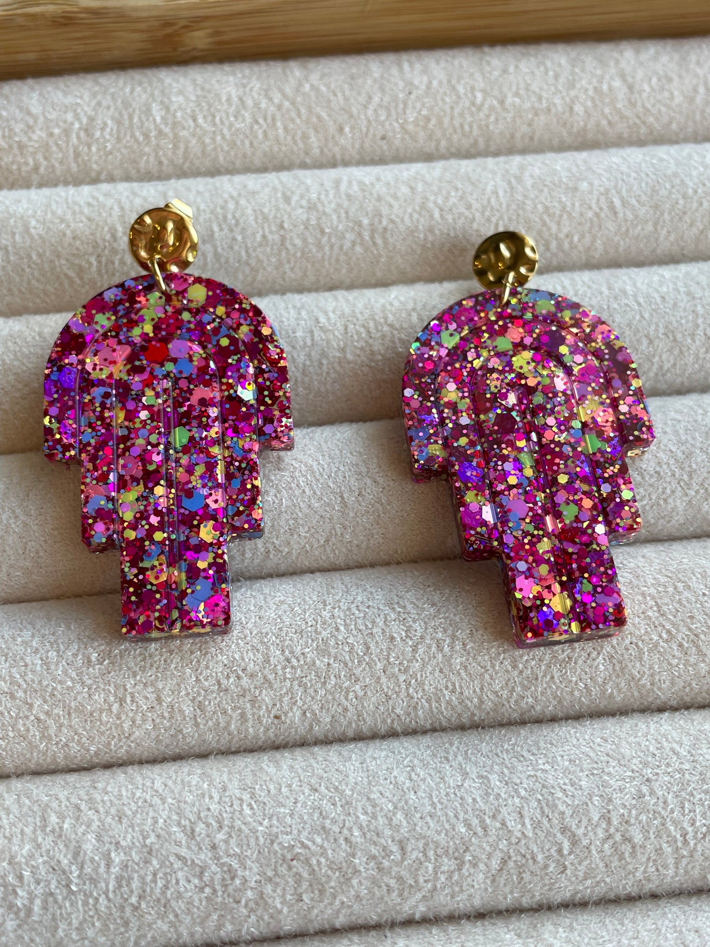 Marrakech – Boucles d'oreilles Pendentif Résine & Paillettes Fait Main