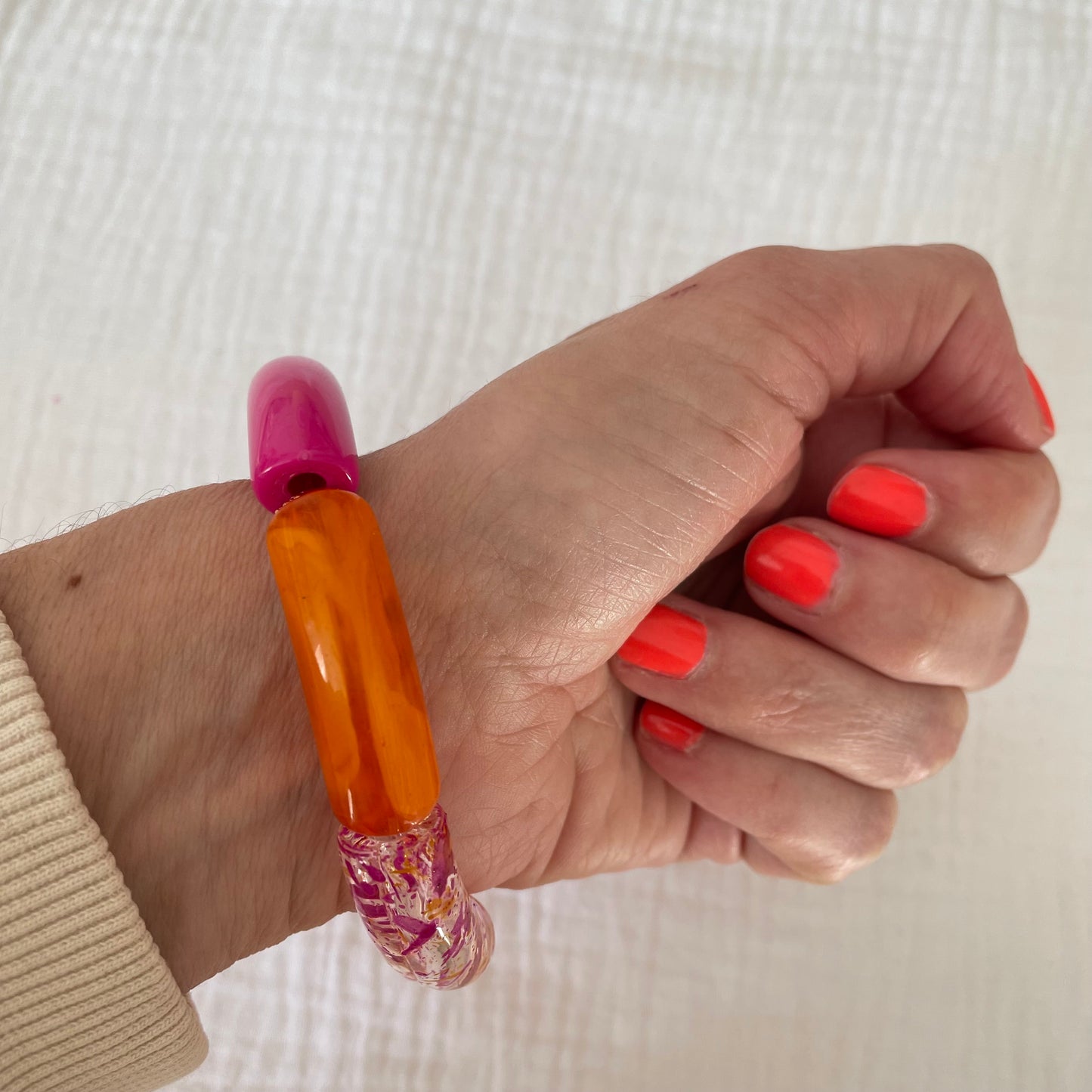 Bracelet Mila – Perles Colorées Rose & Orange Doré