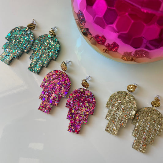 Marrakech – Boucles d'oreilles Pendentif Résine & Paillettes Fait Main