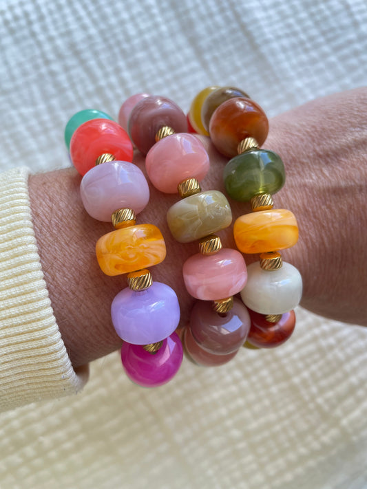 Paloma – Bracelet Élastique Perles Rondelles Marbrées & Acier