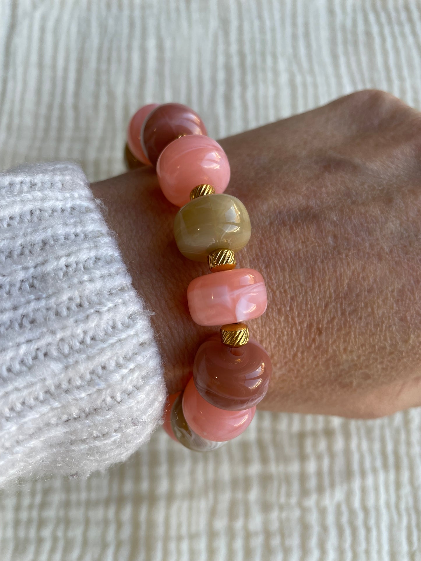 Paloma – Bracelet Élastique Perles Rondelles Marbrées & Acier
