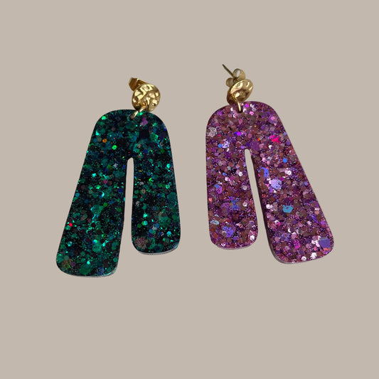 Ibiza – Boucles d'oreilles Pendentif Résine & Paillettes Fait Main