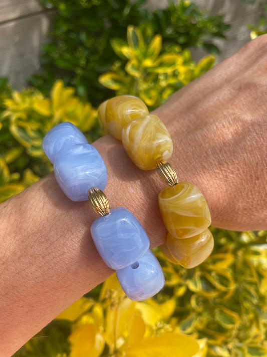 Riviera – Bracelet Perle Cube Marbrée Acier Doré | Julaè Bijoux