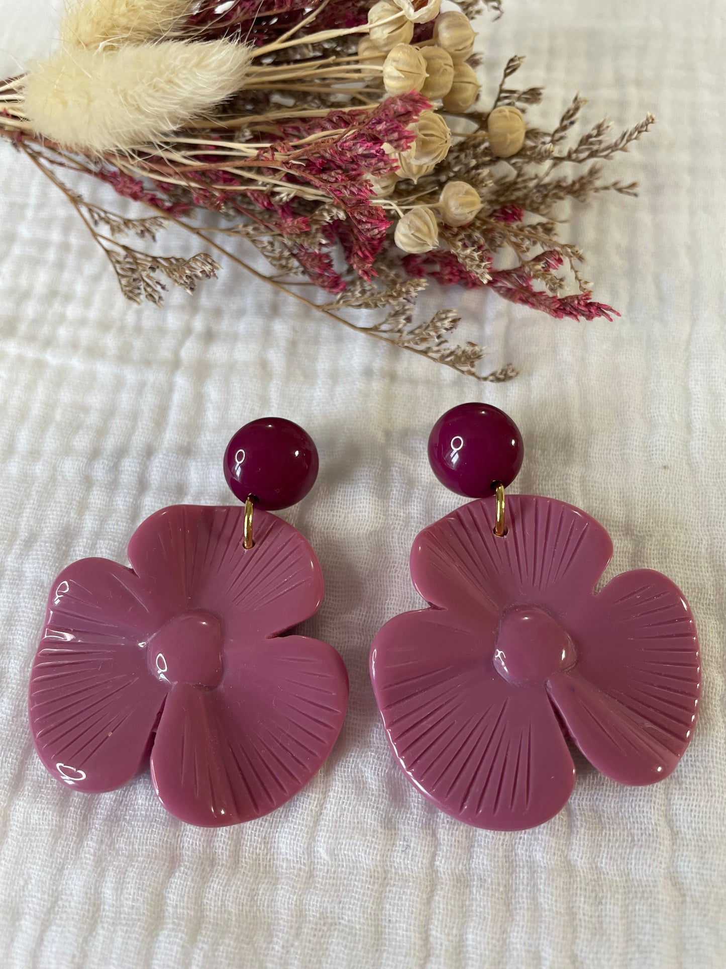 Isaé – Boucles d'oreilles Pendentif Résine & Clou Acier Doré