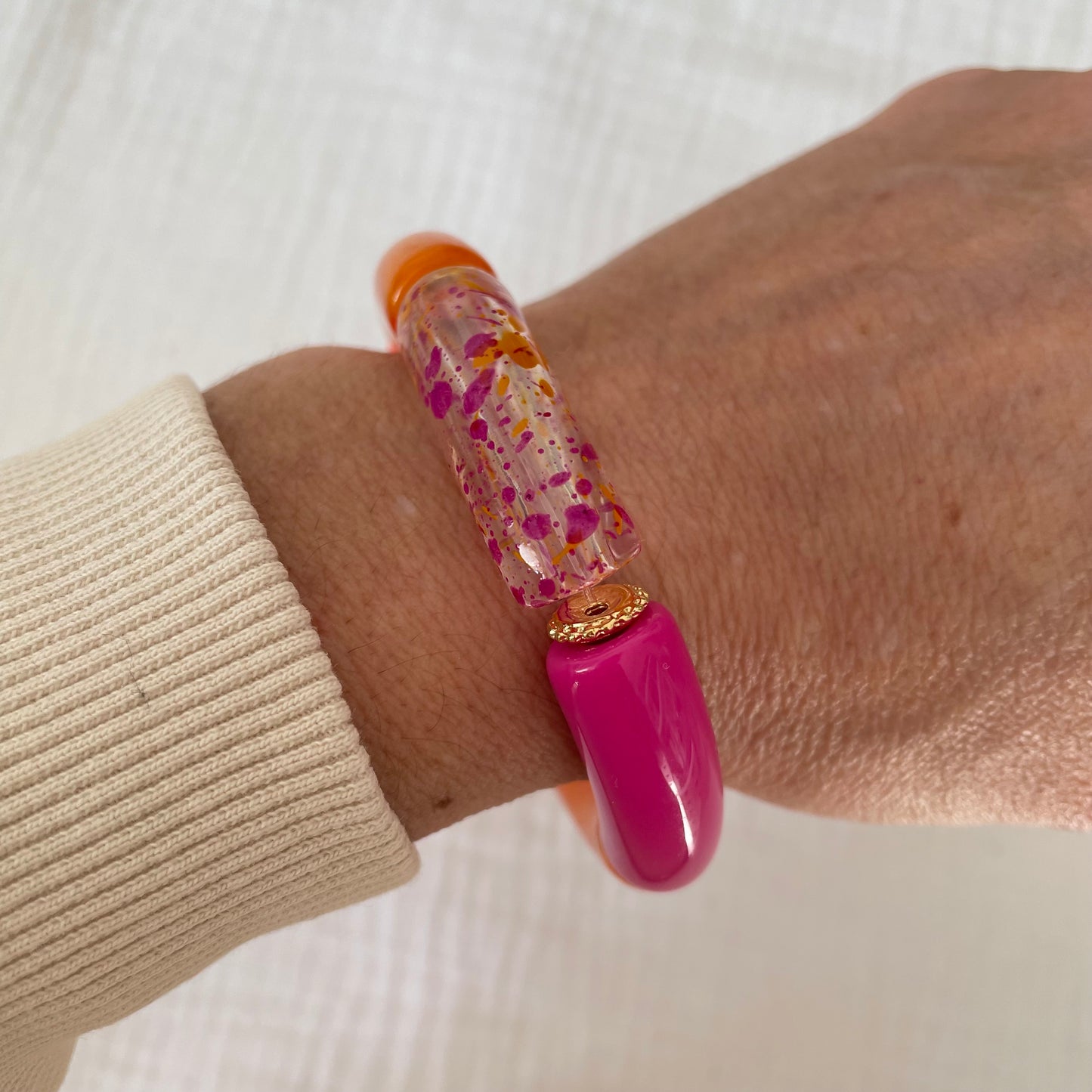 Bracelet Mila – Perles Colorées Rose & Orange Doré